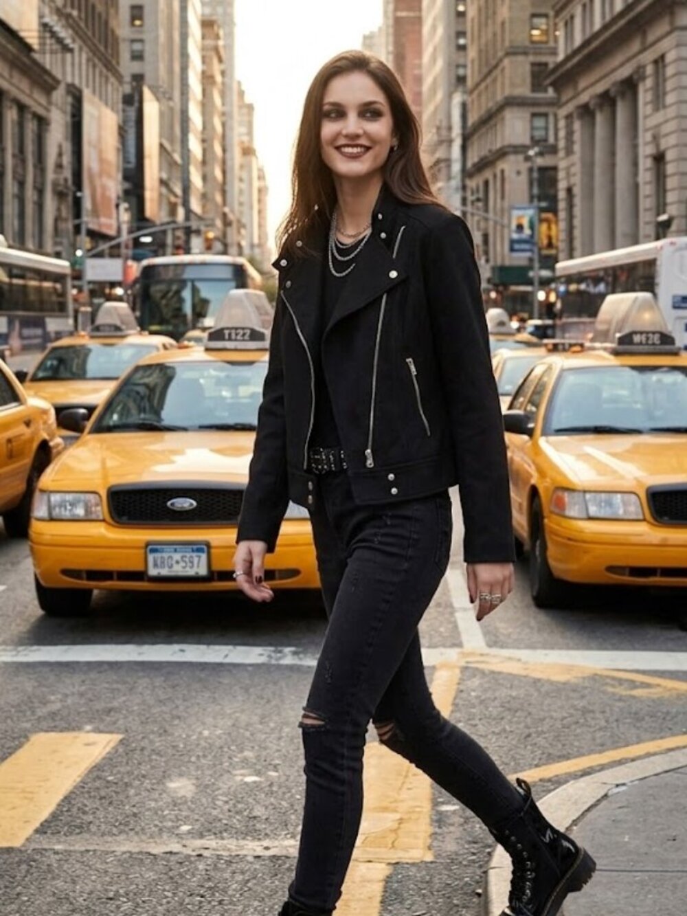 Black Women's Moto Jacket with Asymmetric Zipper